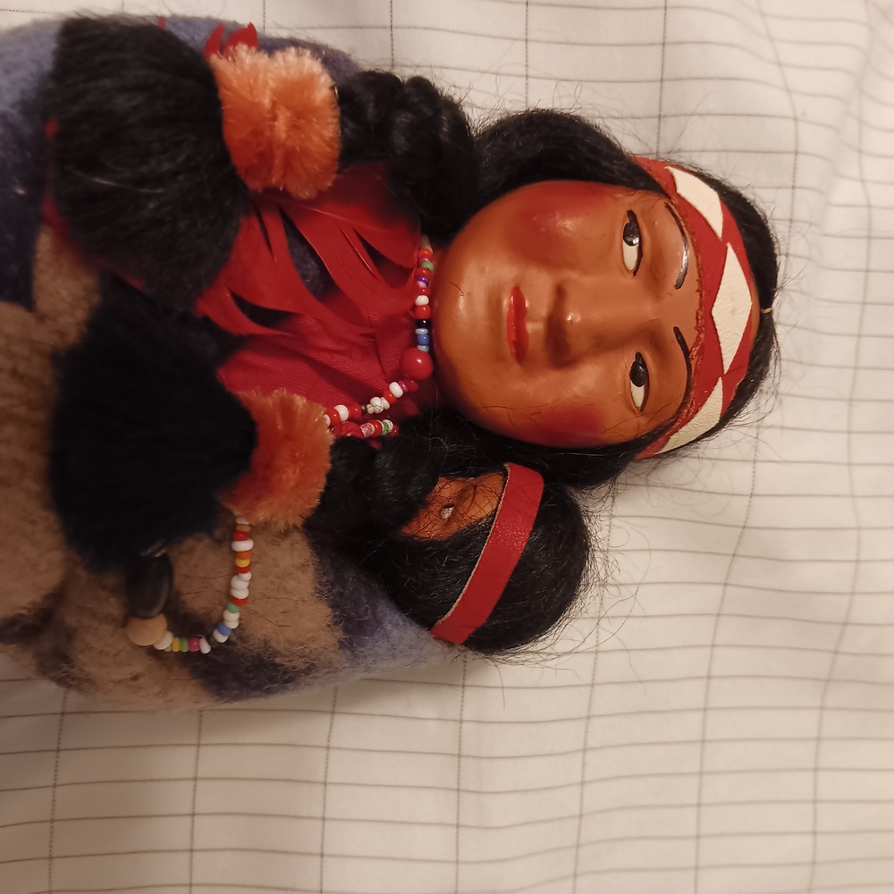 Skookum Bully Good Imaginary Native American Doll Approx 10.5", Papoose, Label